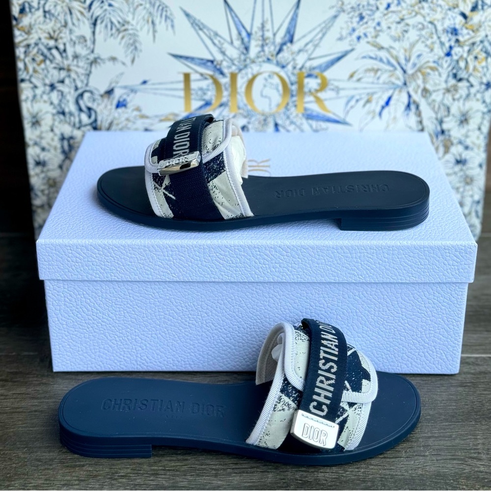 Christian Dior Dio(r)evolution Dway Blue Rubber Logo Slide Mule Flat Sandal 38